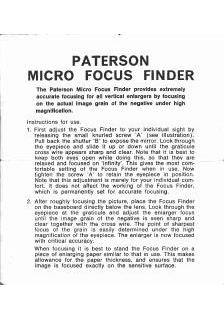 Paterson MicroFocusFinder manual. Camera Instructions.